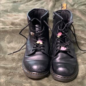 Dr. Martens Black Leather Combat Boots, charms on the laces are super cute!